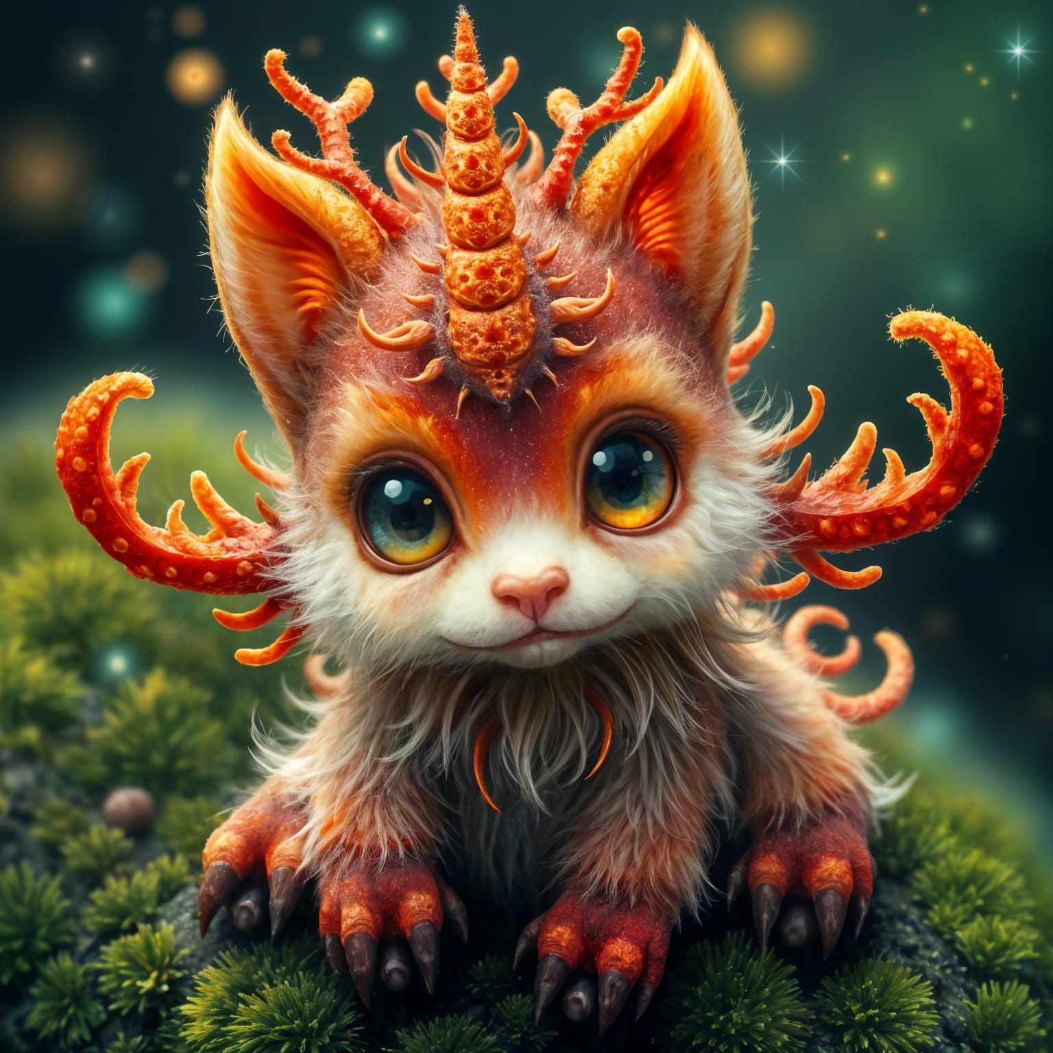 Adorable Unicorn-Cat Creature with Expressive Eyes