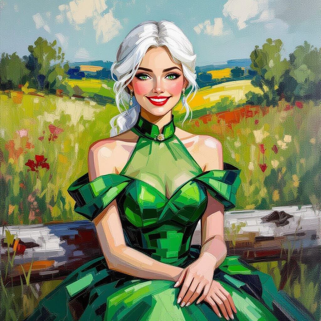 Woman in Rose Gown, Neo-Impressionist Style