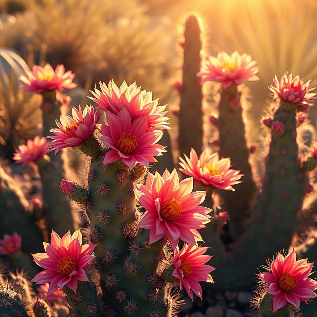 Blooming Cactus in Desert Sunlight: Digital Art