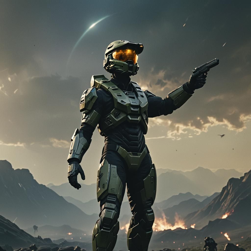 Dramatic Halo Film Still in Cinematic Lighting