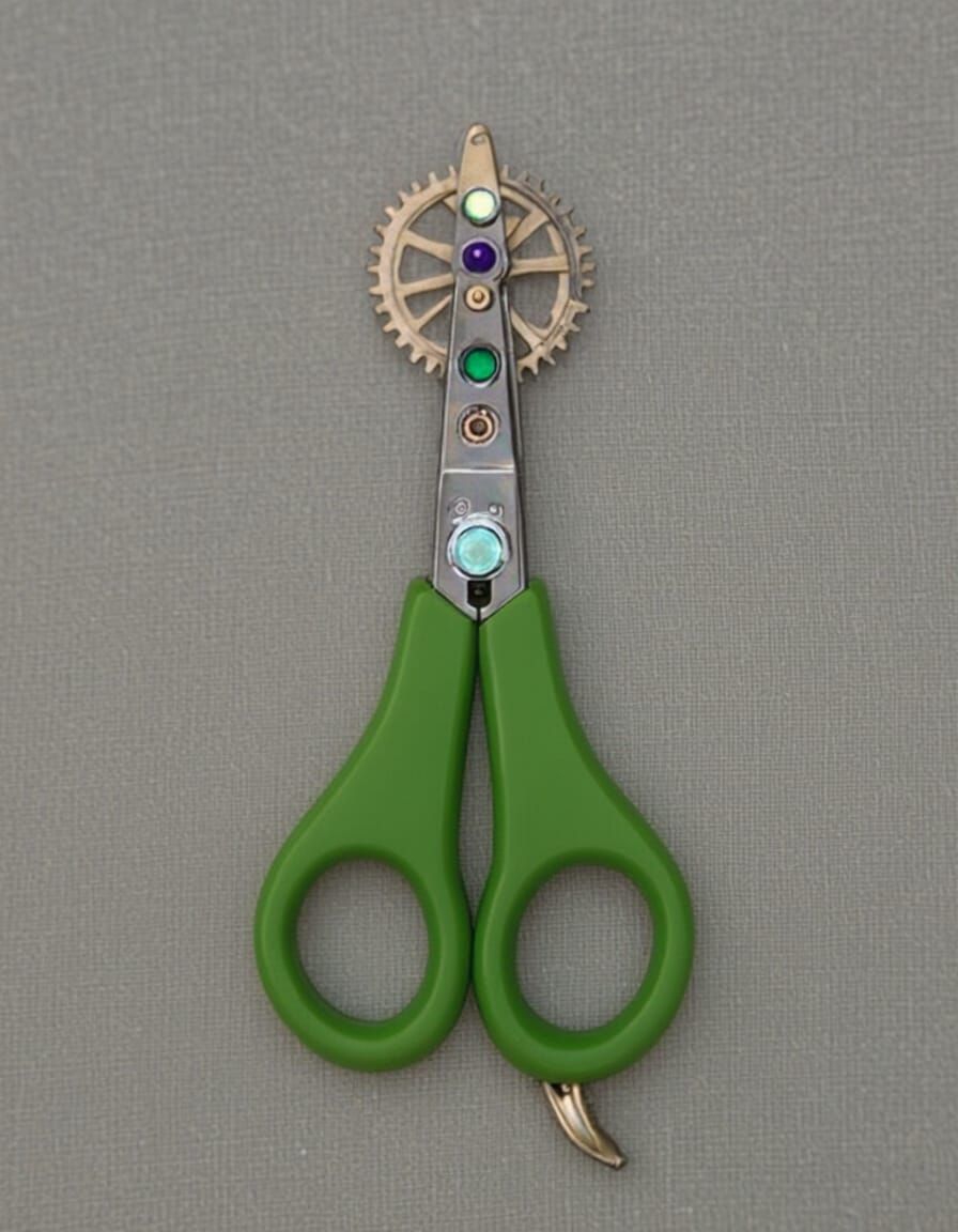 Steampunk Scissors with Golden Gears and Mechanical Wings