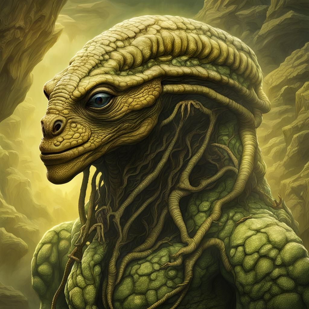 Reptilian Humanoid Aliens on Distant Exoplanet Concept Art