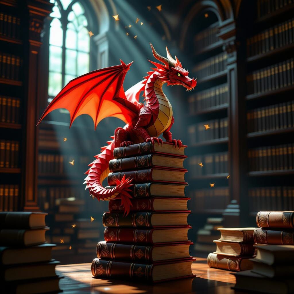 Origami Dragon on Books in Cinematic Library