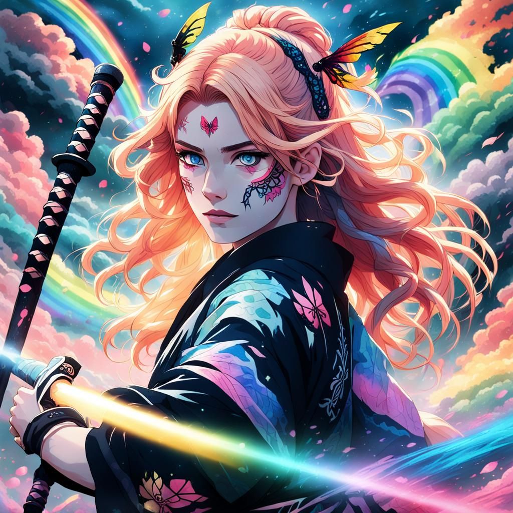Rainbow Runes: Hashira Demon Slayer in Anime Style