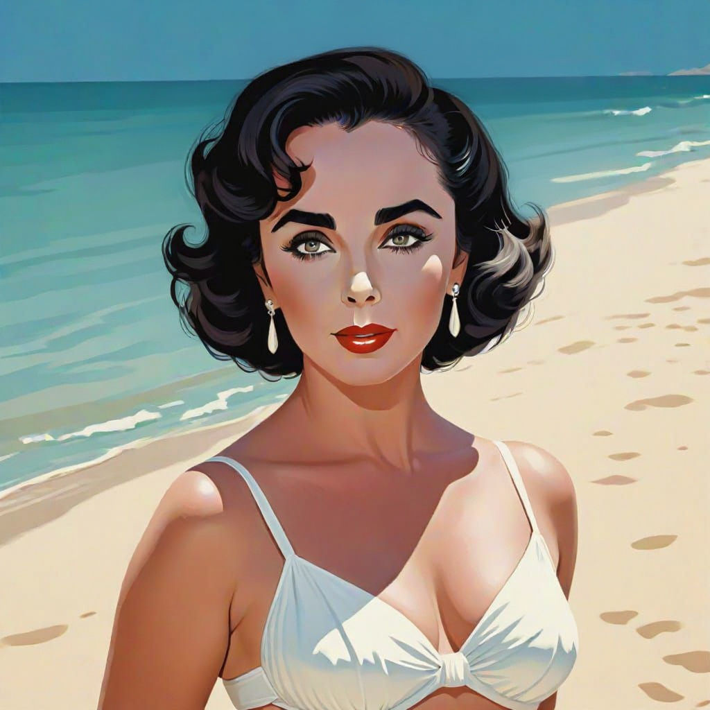 Elizabeth Taylor in White Bikini: Vector Portrait