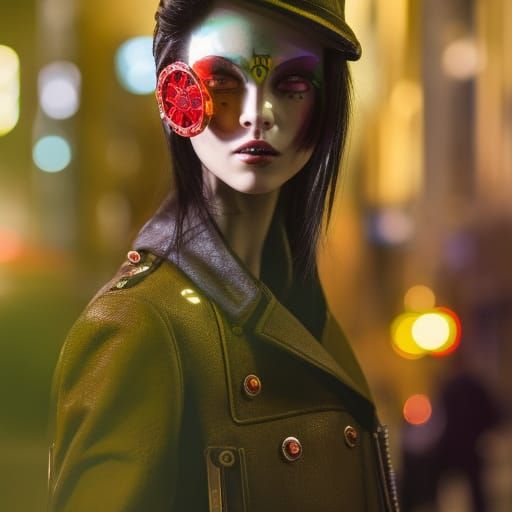 Cyberpunk Robot Wizard in Overgrown Cityscape