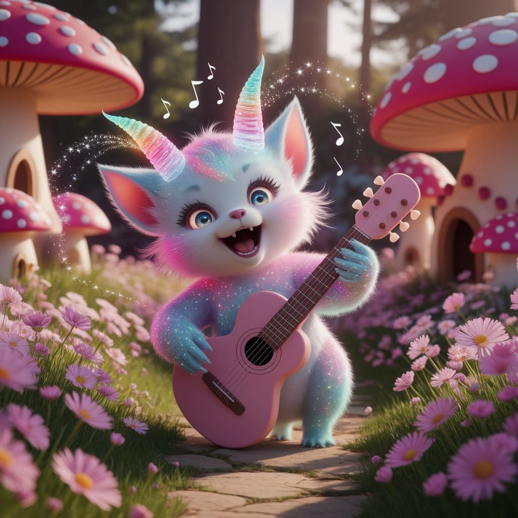 Whimsical Creature Laughing in Flower Meadow