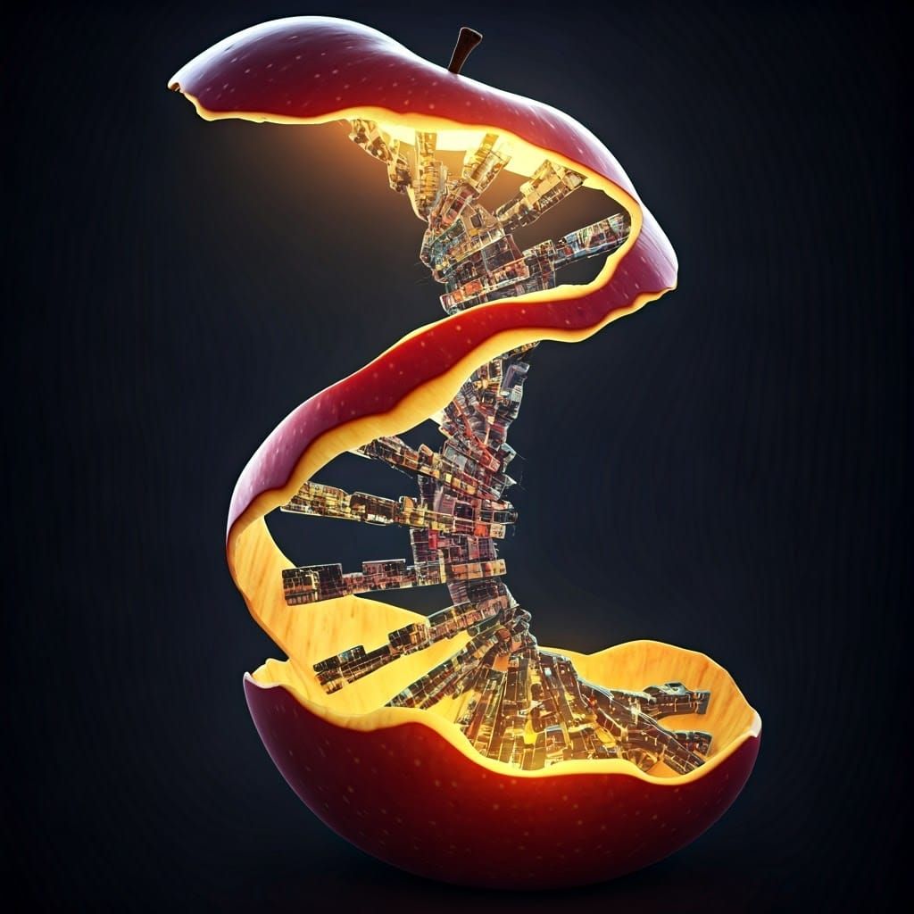 DNA Helix Apple Peel: Surreal Futuristic Concept Art