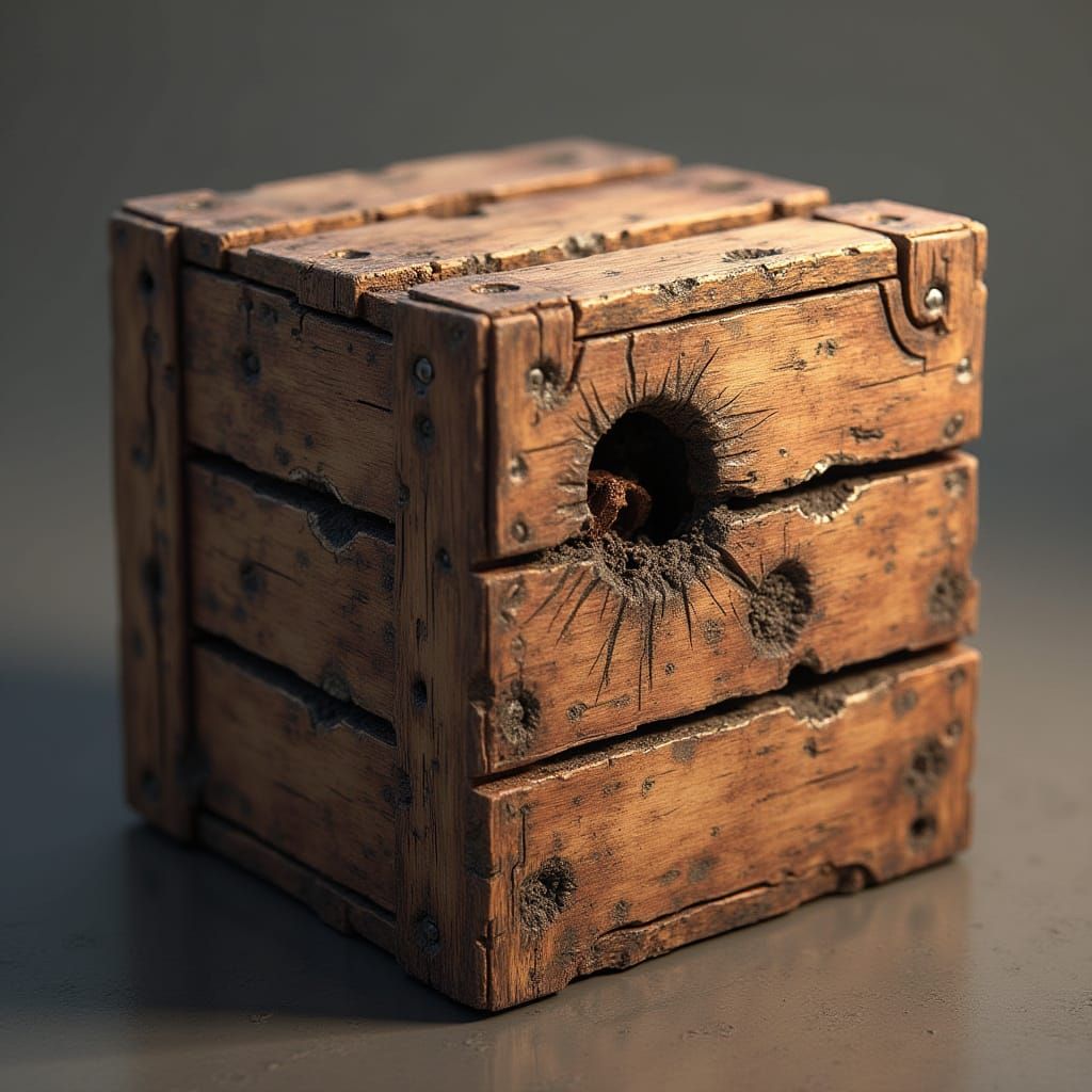 Wooden Crate with Bullet Hole: 3D Anime Art