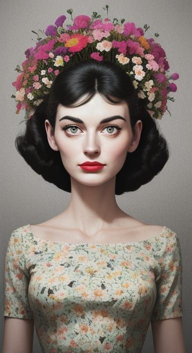 Surreal Flower Portrait of 1950s Lady in Abstract Style