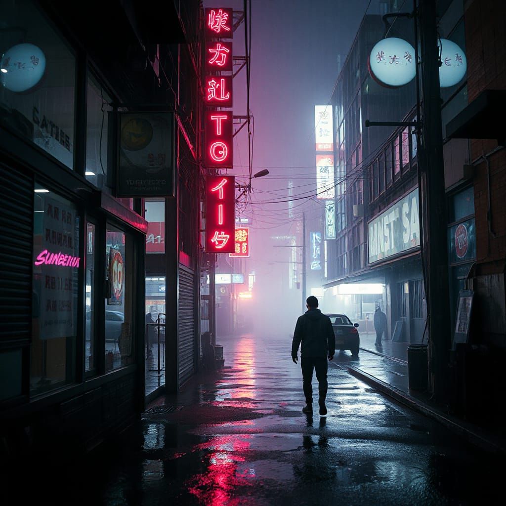 Cyberpunk Alleyway in Summer Rain