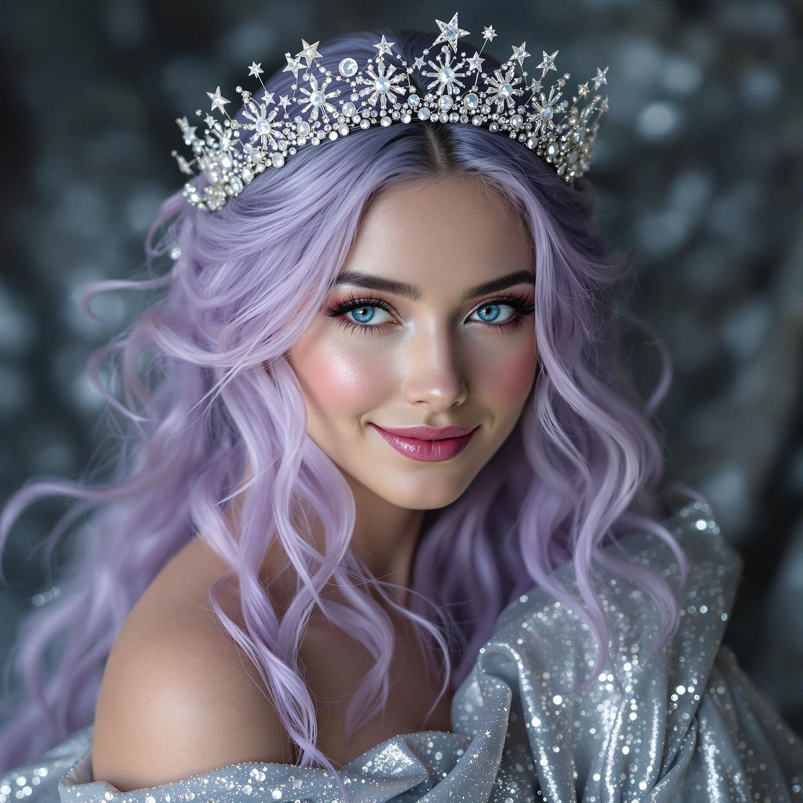 Celestial Woman in Silver Gown, Evocative Portrait