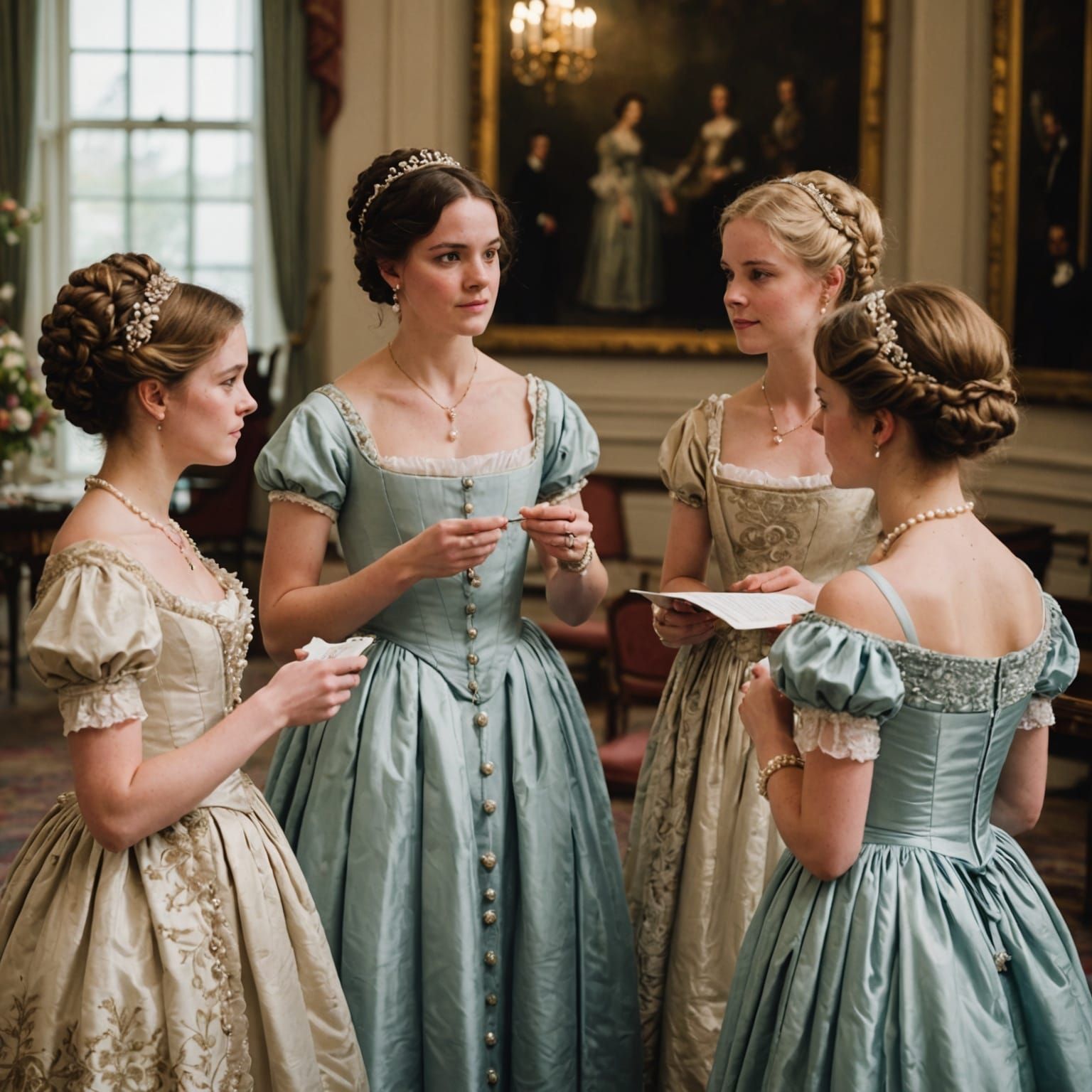 Regency Ladies in Ballroom, Pride and Prejudice Style