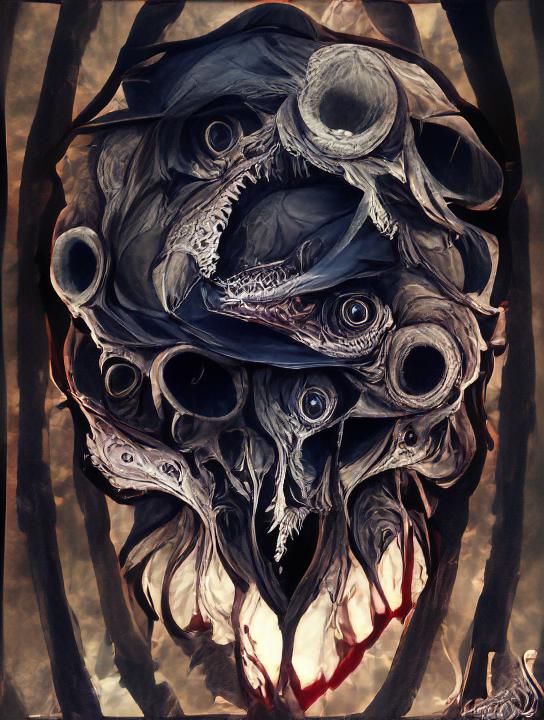 Skull with Lamprey Eyes and Tentacles in Bloodborne Style