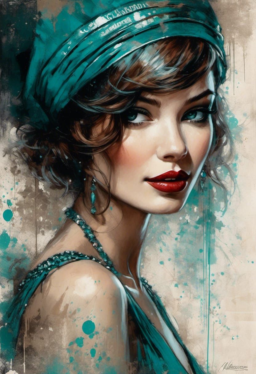 Gatsby Flapper in Dreamlike Grunge Poster Style