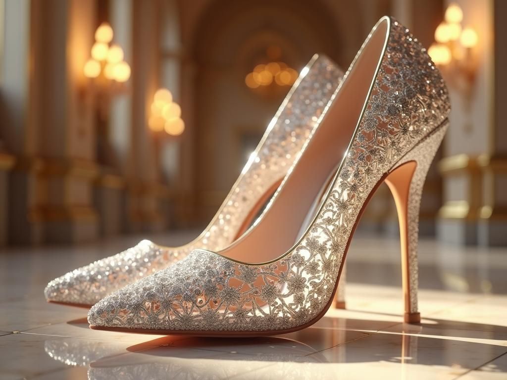 Cinderella's Crystal Diamond Heels: A 3D Render