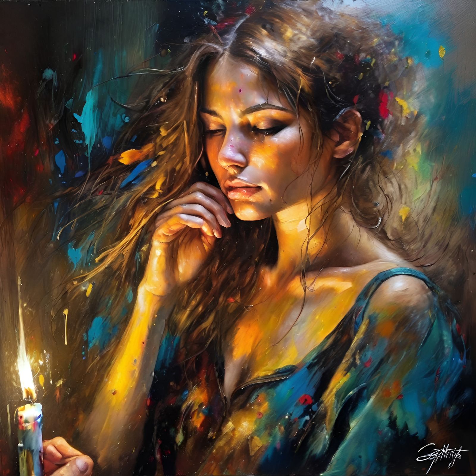 Anime Portrait with Painterly Triadic Color Shading