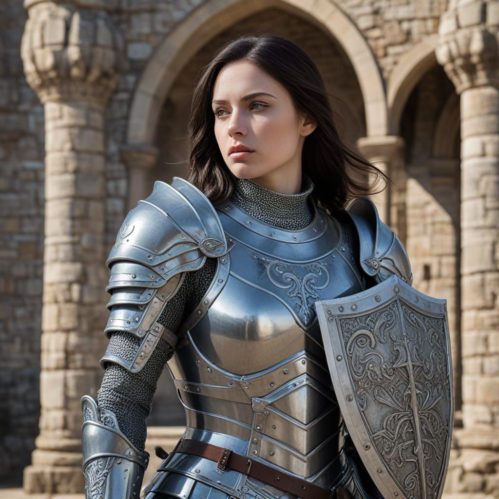 Elegant Female Knight in Medieval Armor