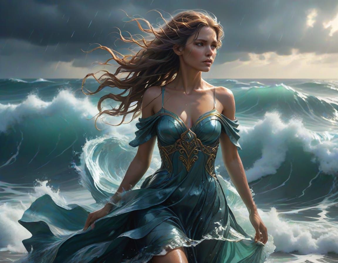 Ocean Goddess Emerges from Stormy Sea