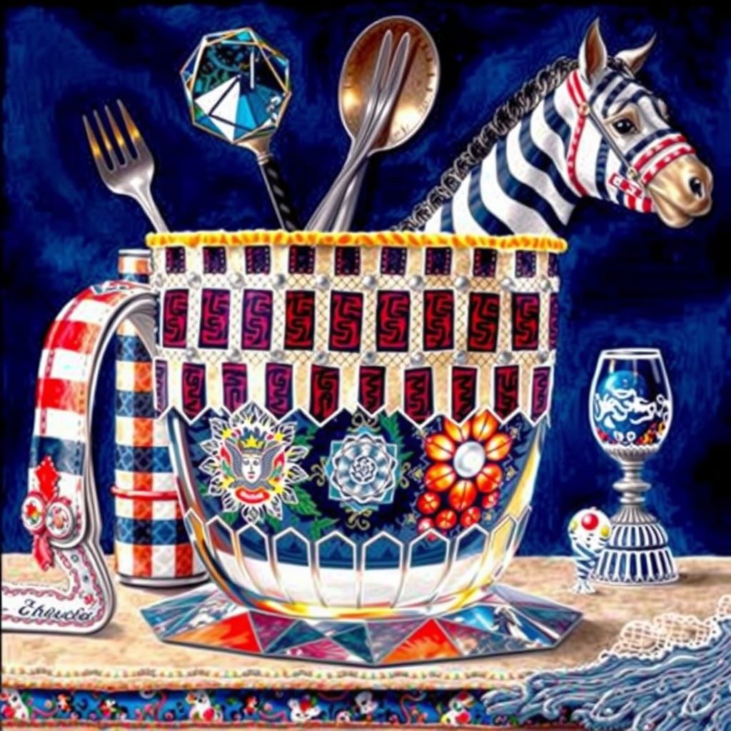 Photorealistic Patchwork Face with Crystal and Stripes