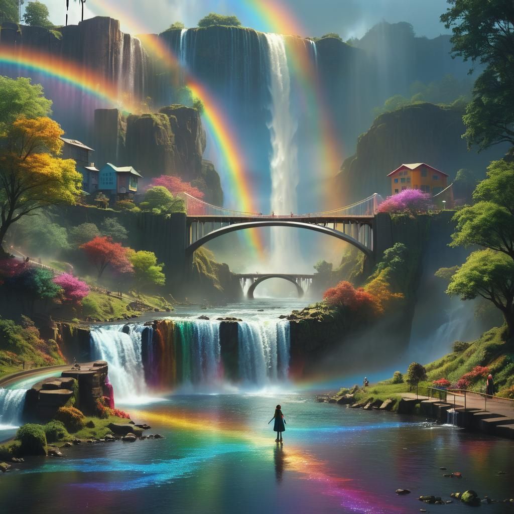 Rainbow Bridge Creates Ethereal Urban Fantasy Scene