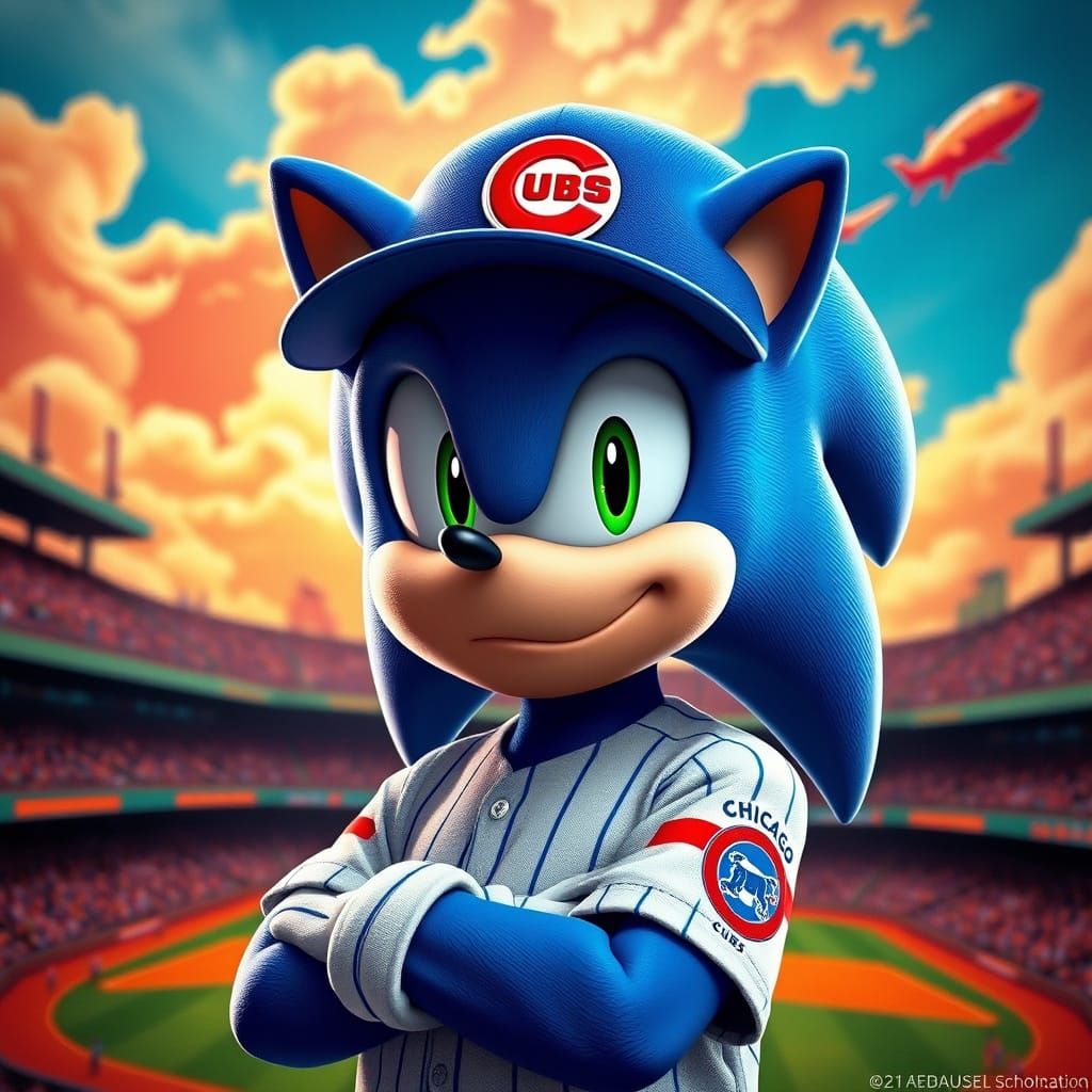 Sonic the Hedgehog in Chicago Cubs Baseball Uniform Portrait