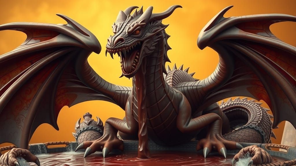 Chocolate Dragon Fountain in Digital Art Style