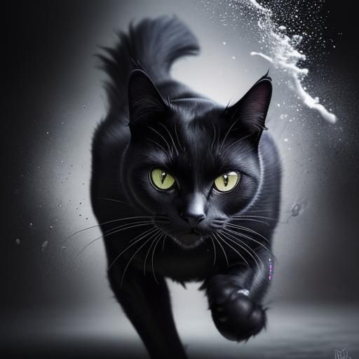Hyperrealistic Black One-Eyed Cat Portrait