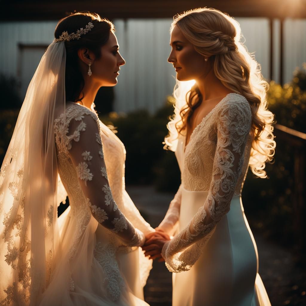 Two Brides in Cinematic Wedding Portrait