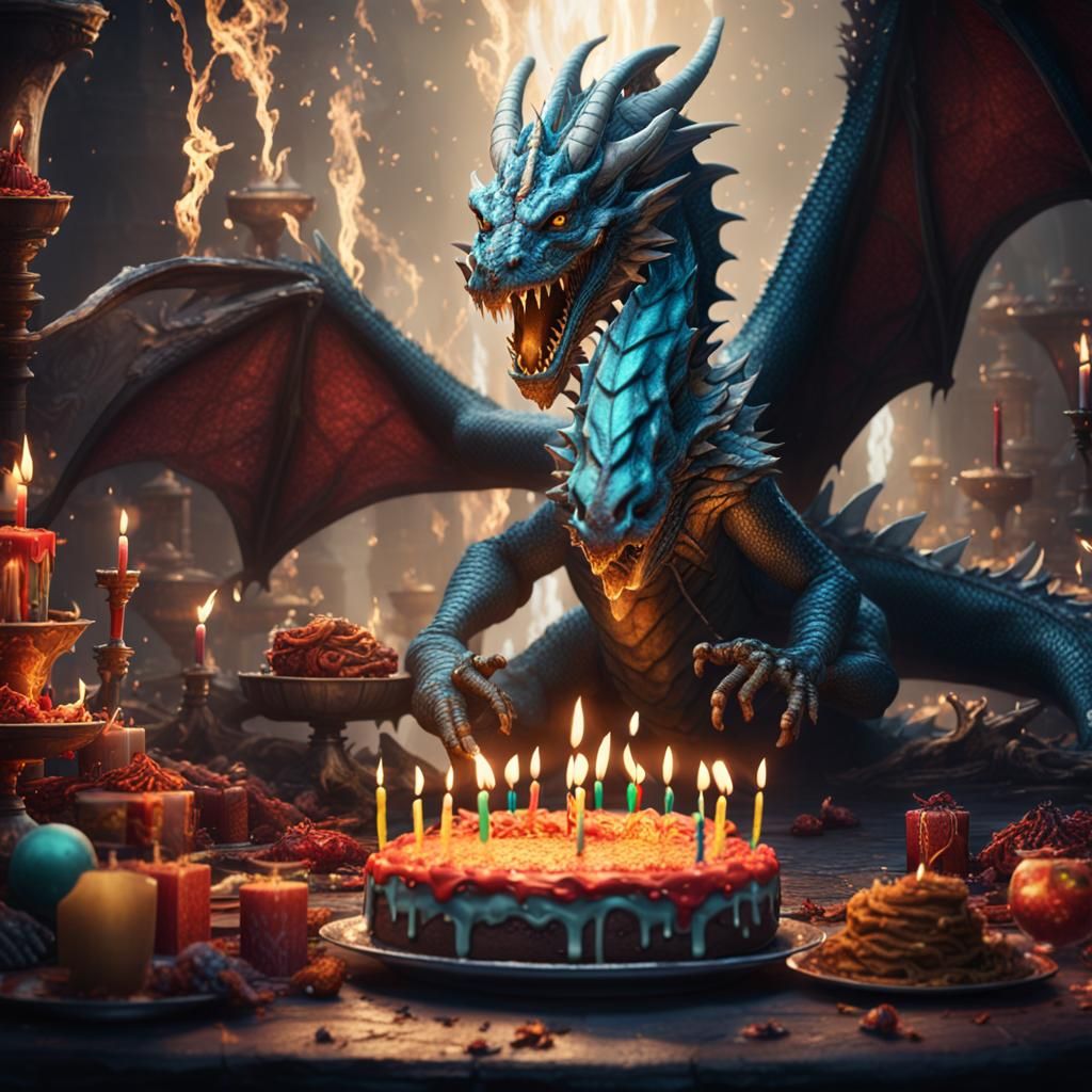 Fierce Dragon Blows Out Birthday Candles
