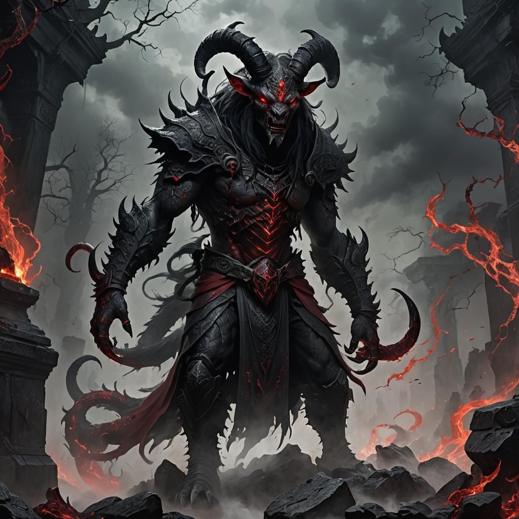 Monstrous Demon in a Dark Fantasy Environment