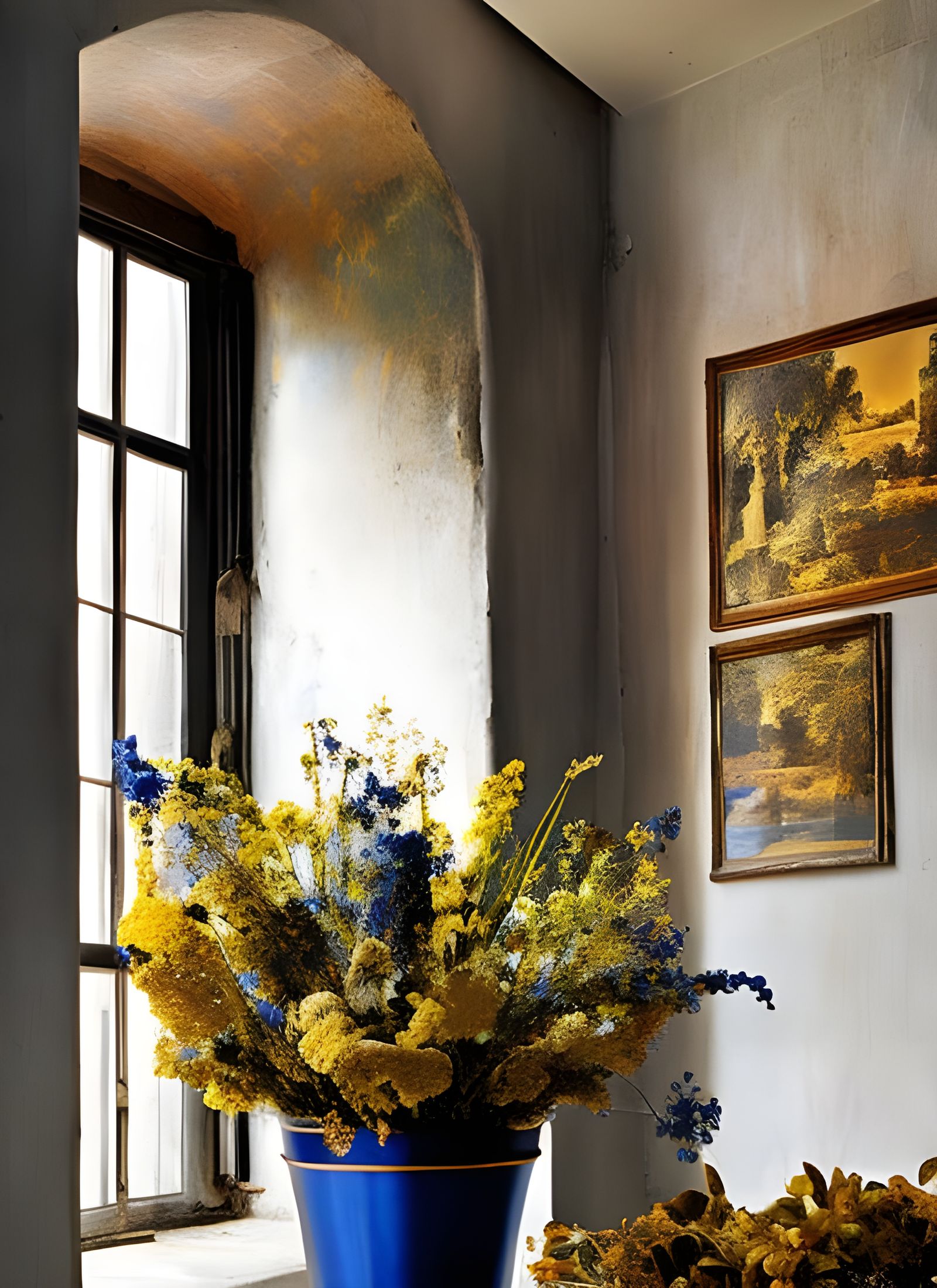 Hyperreal Flowers on Butcher Table, Pollock Style