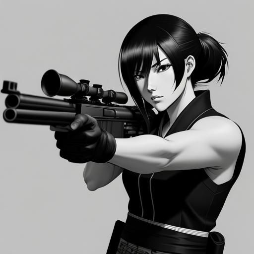 Anime Assassin Aims Rifle in Noir Style