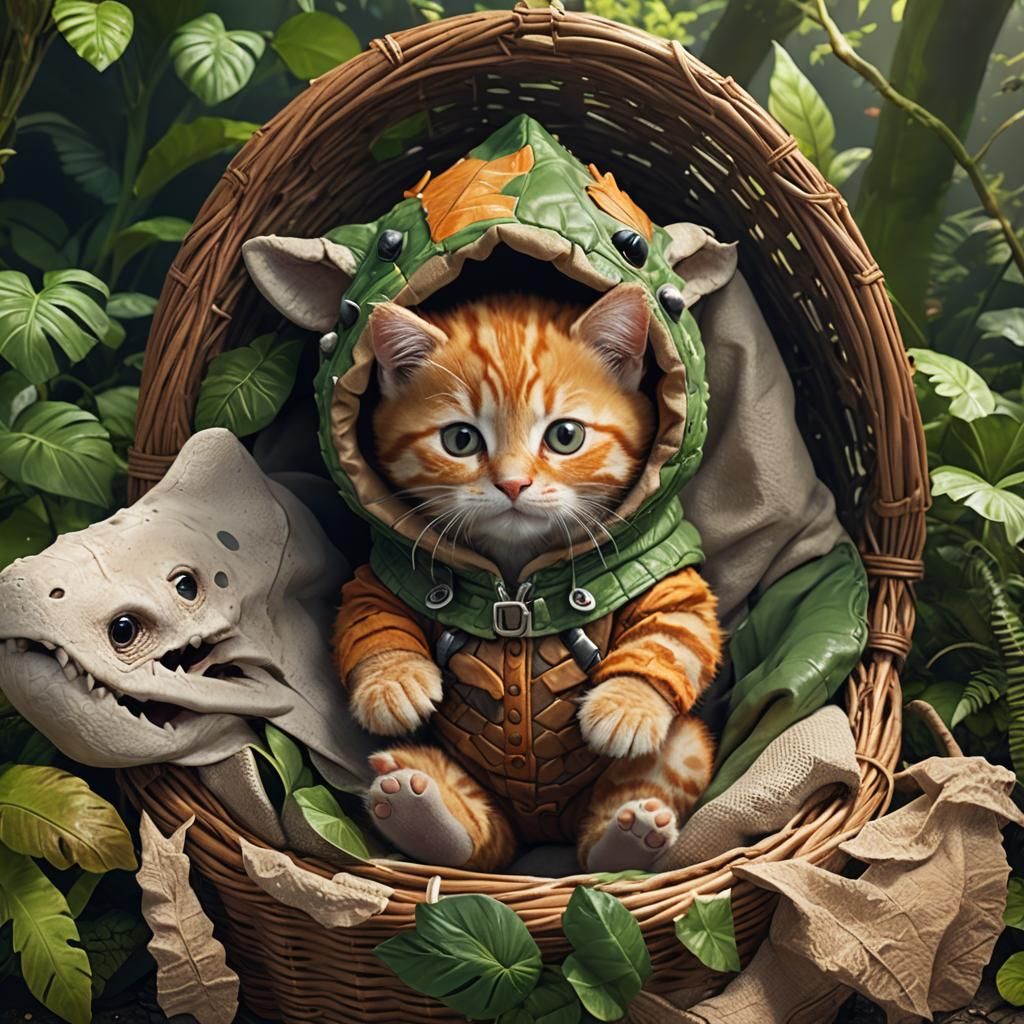 Ginger Kitten in Dino Costume: Fantasy Concept Art