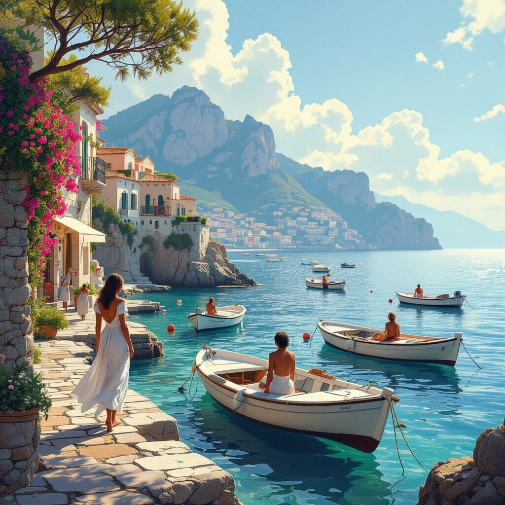 Italian Coastal Scene with Capri, Painterly Style