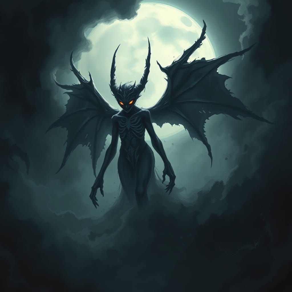 Dark Fantasy Shadow Creature with Spectral Wings