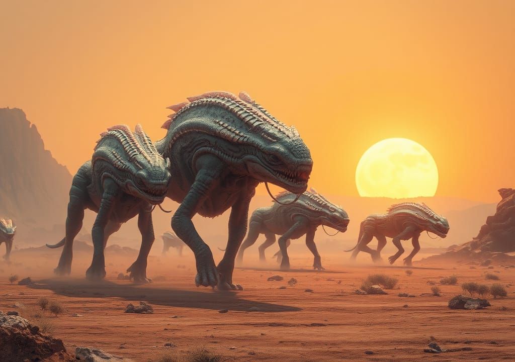 Alien Creatures in a Surreal Digital Landscape