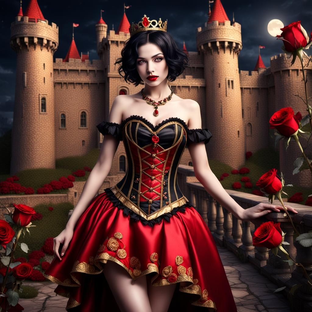 Gorgeous Queen of Hearts in Red and Gold