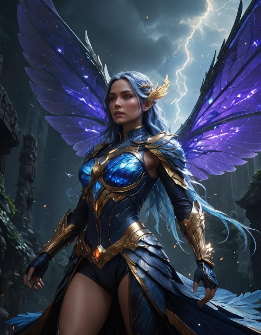 Winged Woman Soaring Through the Sky in Fantasy Art
