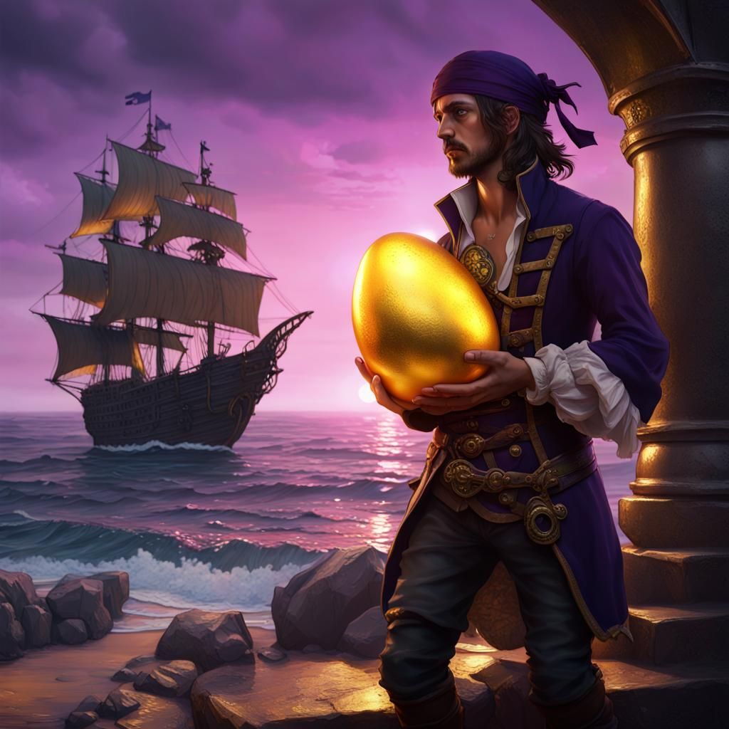 Young Pirate and Golden Egg, Detailed Fantasy Art