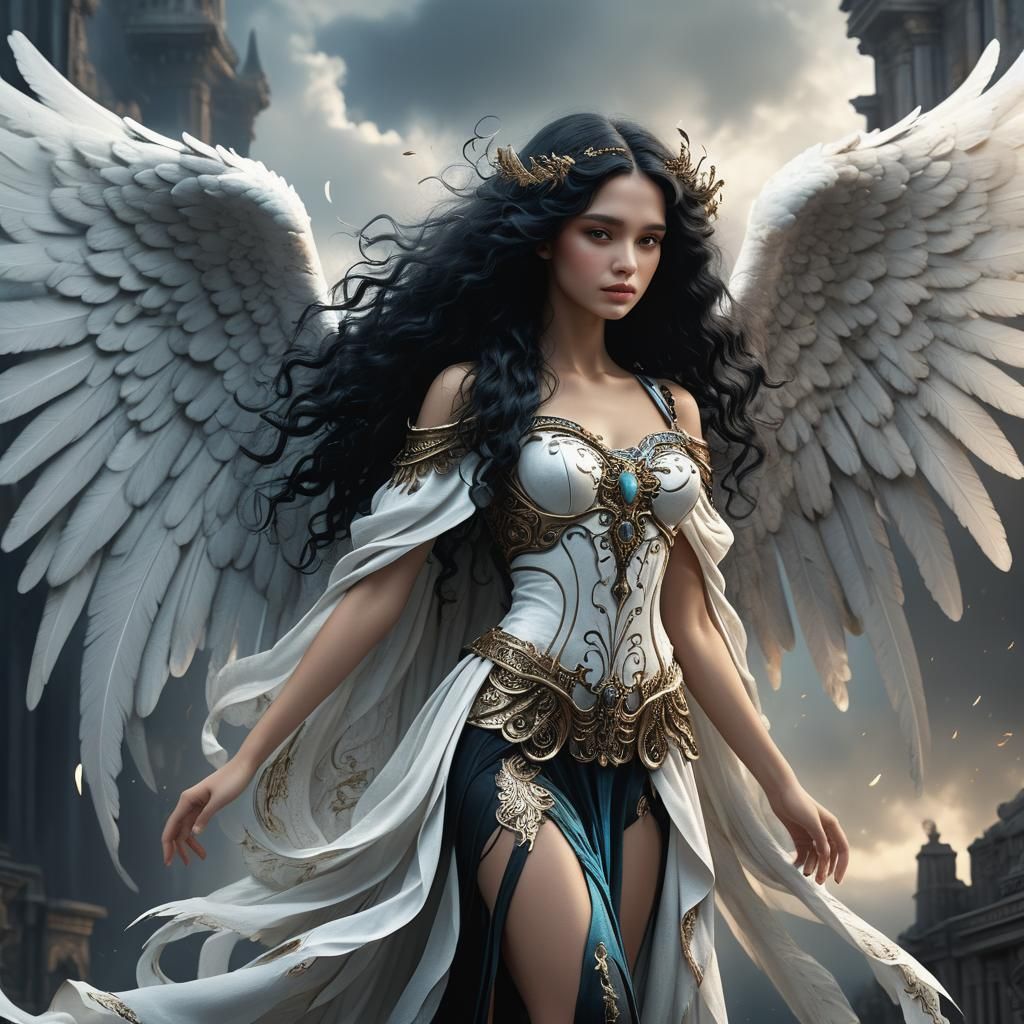 Epic Angel with Black Hair Digital Painting