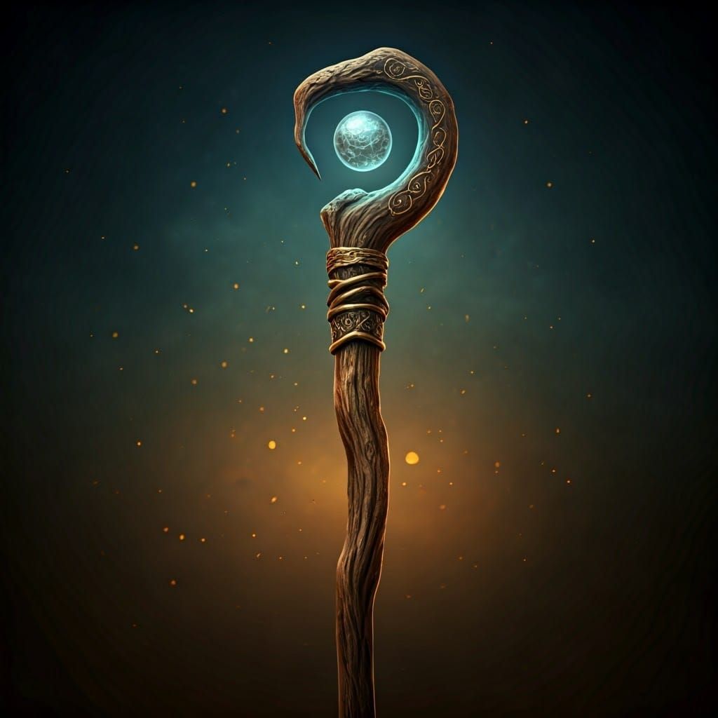 Ethereal Wooden Staff with Ancient Rune Carvings