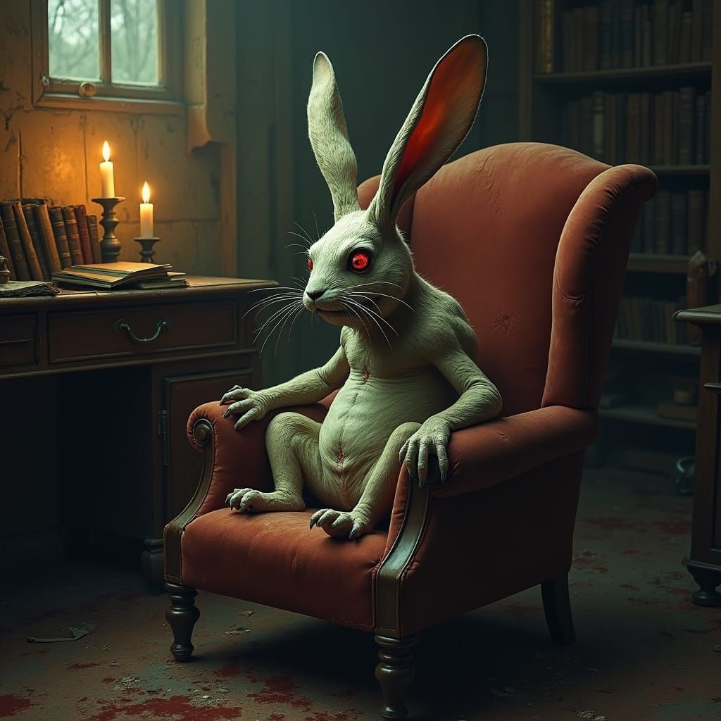 Grotesque Rabbit in Abandoned Study, Gothic Fantasy
