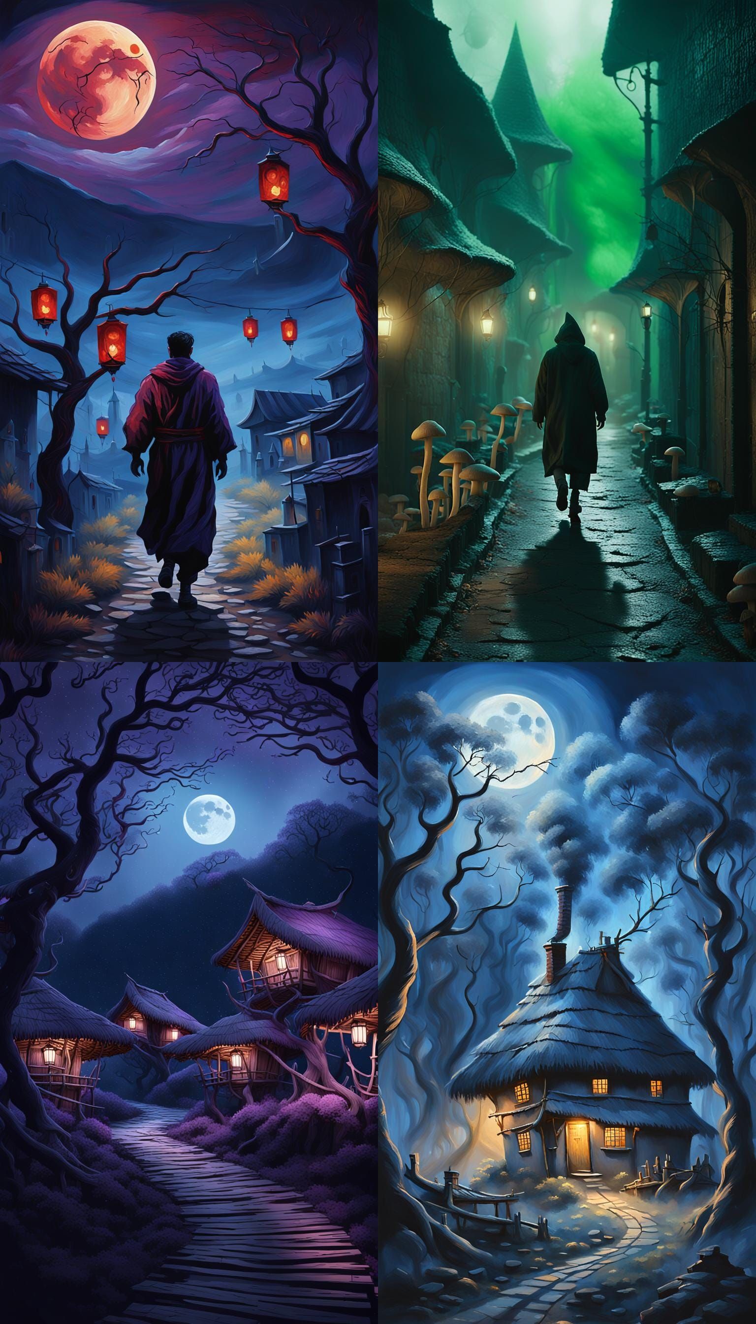 Dark Fantasy Village at Night