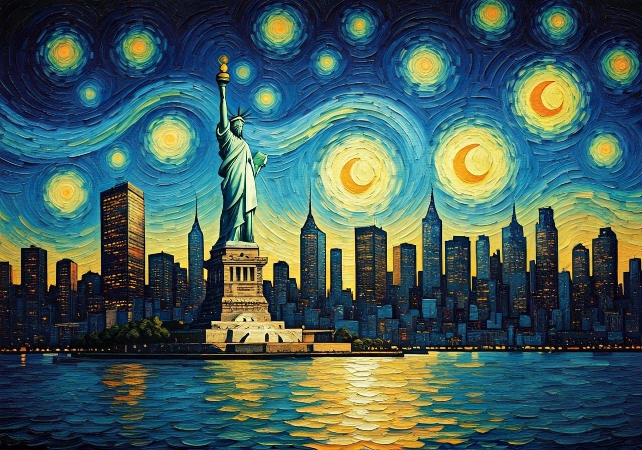 New York Skyline Painting in Van Gogh Style