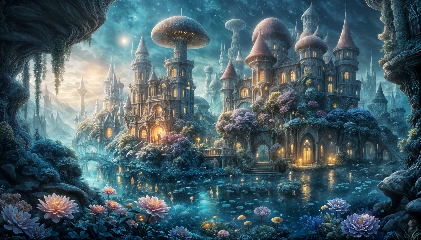Magical Underwater City with Mushroom Towers