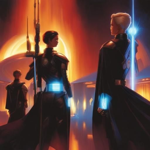 Futuristic Military General Leading Heroes on Space Opera Co...