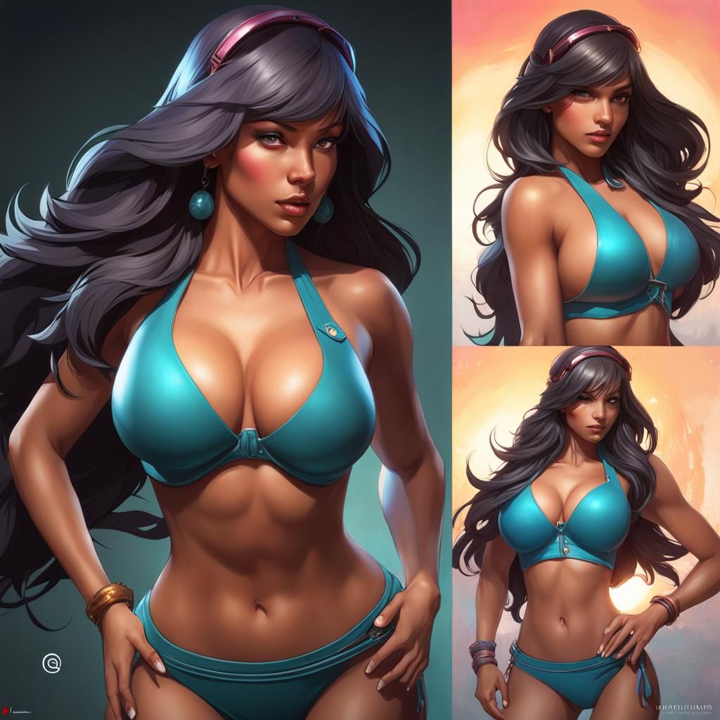 Detailed Portrait of Woman in Bikini, Digital Art