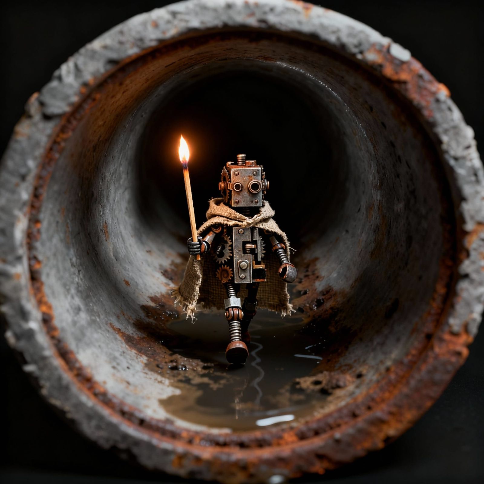 Knight Walks Through Pipe with Lit Match, Stop-Motion Style