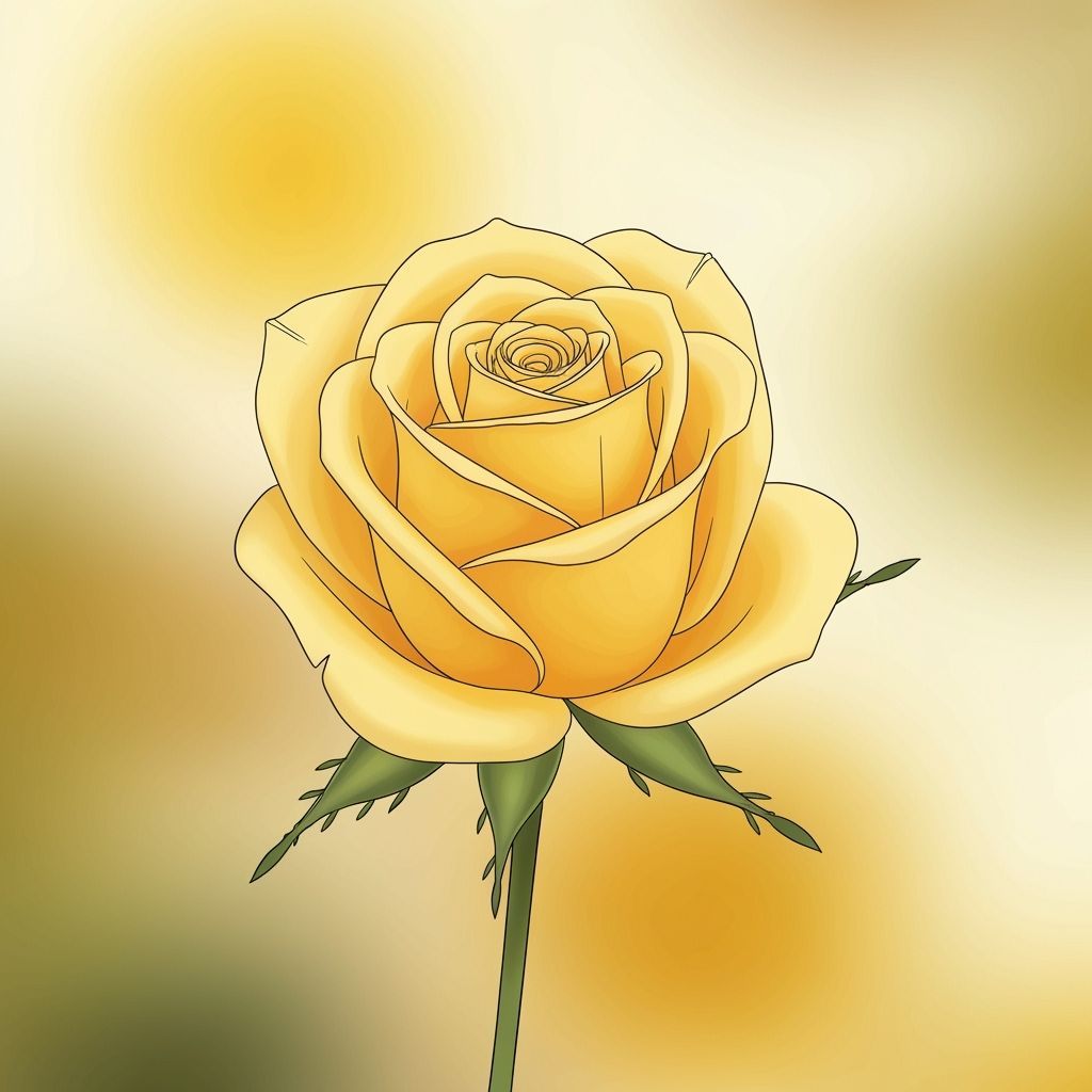 Elegant Yellow Rose in Minimalist Japanese Art Style